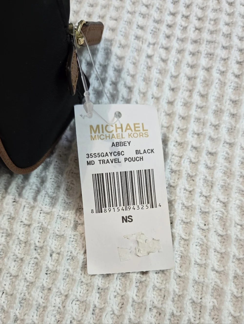 Michael Kors Black Cosmetic Case with Brown Trim and Gold Plaque